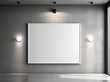 © moonart - Modern mockup gallery interior showcasing a blank canvas illuminated by stylish wall lights in a minimalist space