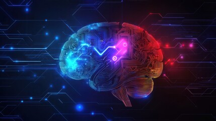 Wall Mural - futuristic digital brain with colorful circuit design and light effects