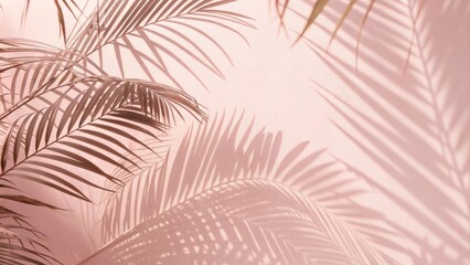 Aufkleber - A delicate palm frond casts its shadow on a soft blush pink wall, creating a captivating interplay of light and form.
