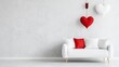 © kinara art design - Romantic Valentine's Day decor white sofa, red & white hearts.