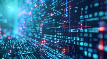 Abstract Digital Data Stream: A Futuristic Visualization of Binary Code and Network Connections