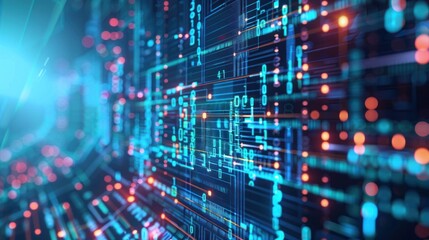 Abstract Digital Data Stream: A Visual Representation of Binary Code and Network Connections