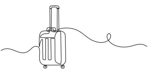 Fototapete - Suitcase one continuous line art. Luggage drawing travel symbol. Vector illustration hand drawn editable stroke, Suitcase on wheels for traveling in continuous drawing style with one editable line. 