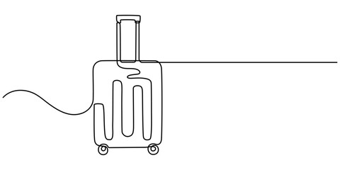Fototapete - Suitcase one continuous line art. Luggage drawing travel symbol. Vector illustration hand drawn editable stroke, Suitcase on wheels for traveling in continuous drawing style with one editable line. 