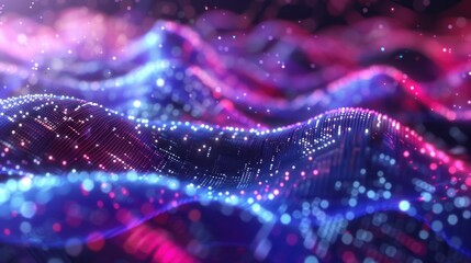 Wall Mural - abstract digital landscape: neon waves of data and light