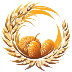 Wall Mural - Wheat wreath with pumpkin and berries.