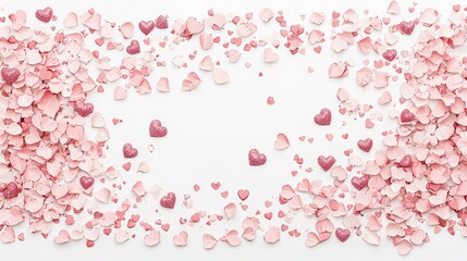 Wall Mural - Pink hearts frame on white background.