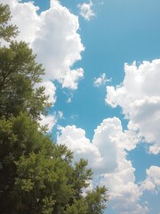 Wall Mural - Vast, cerulean sky dotted with fluffy cumulus clouds, majestic, sunlight, scenic