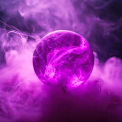 Wall Mural - abstract round magical energy sphere. glowing electric ball in neon pink purple clouds of smoke.