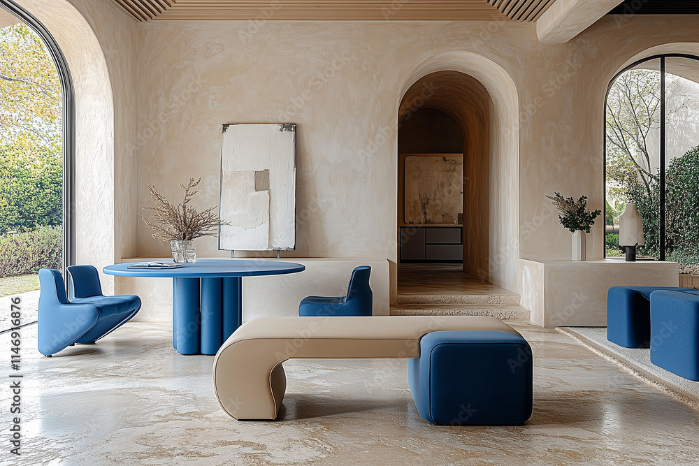 Foto de Stock Minimalist, japandi style interior design of modern ...