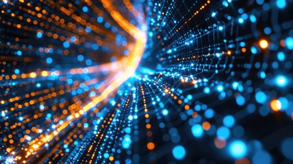 abstract picture of digital particle with digital technology style design connecting become dynamic 
