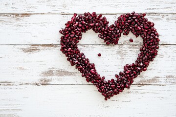 Wall Mural - A heart symbol made of pomegranate seeds, representing Valentine's Day.