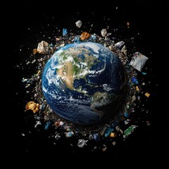Wall Mural - Planet Earth as Trash on Black Background