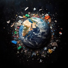 Wall Mural - Planet Earth as Trash on Black Background