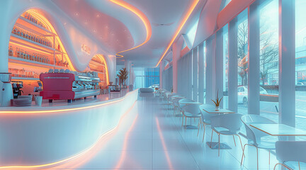 Leinwandbilder - Neon architecture, coffee shop interior design, bright, airy.
