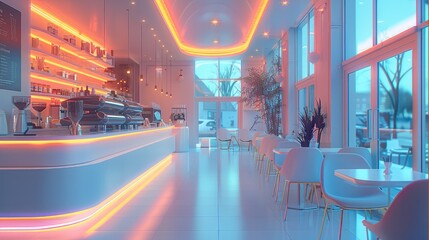Leinwandbilder - Neon architecture, coffee shop interior design, bright, airy.