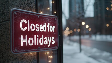 Wall Mural - closed for holidays concept. Closed sign indicating business is not operating during the holiday season.