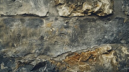 Wall Mural - a wall made of rocks with a rough texture. the wall is grey and brown in color
