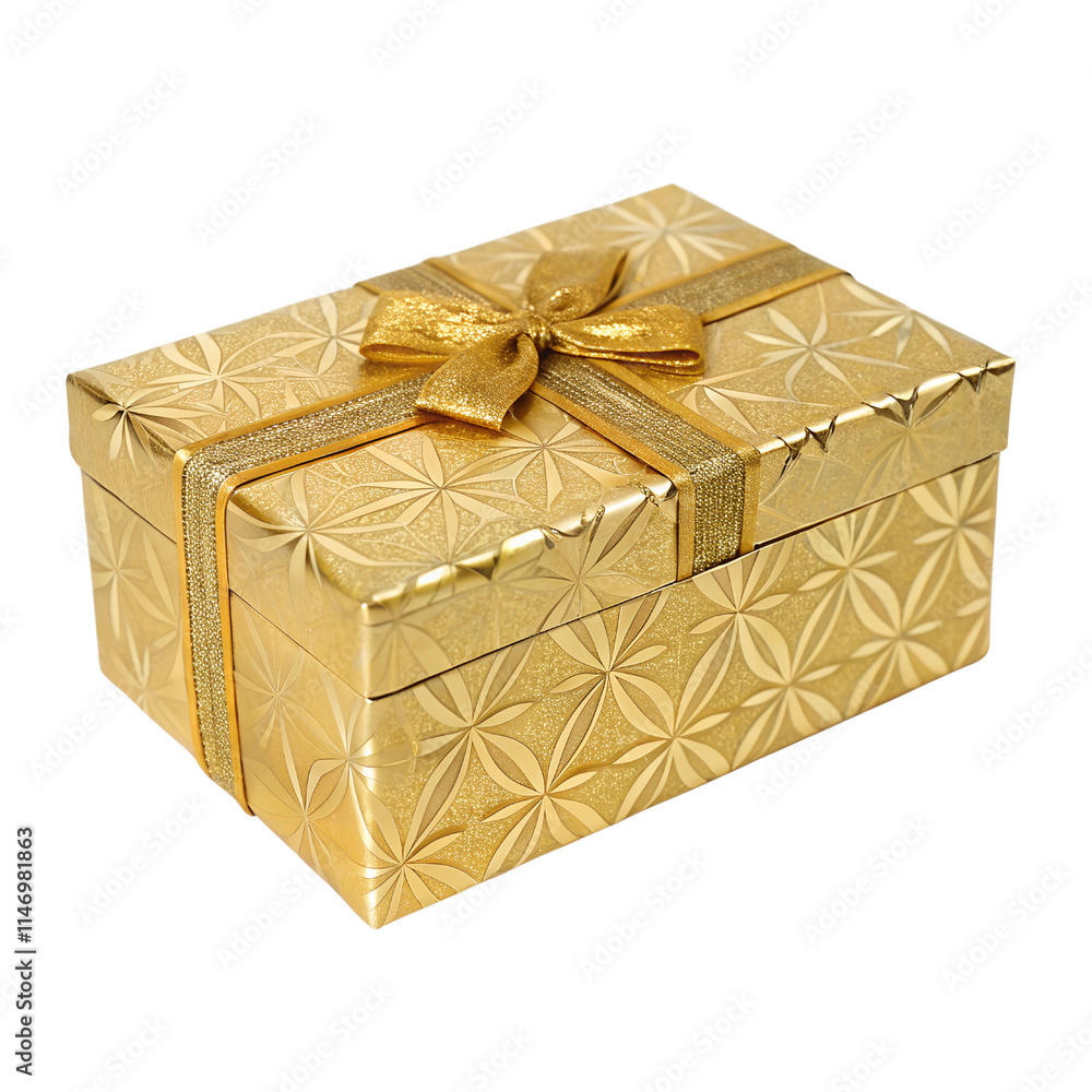 Elegant Gold Gift Box with Ribbon isolated on transparent background ...