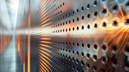 A wall with a lot of holes in it. The holes are in a row and are very close together