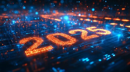 A computer screen with the number 2025 on it