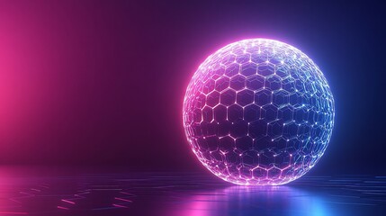 Wall Mural - Glowing sphere with hexagonal pattern on dark background.