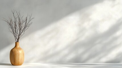 Wall Mural - a wooden vase with a branch in it sitting on a table