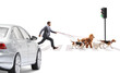 © Ljupco Smokovski - Businessman crossing a street with many dogs on a lead