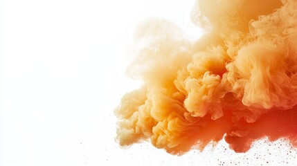 Wall Mural - an orange and yellow cloud of smoke on a white background