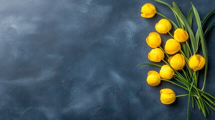 Wall Mural - a bunch of yellow tulips on a dark blue background