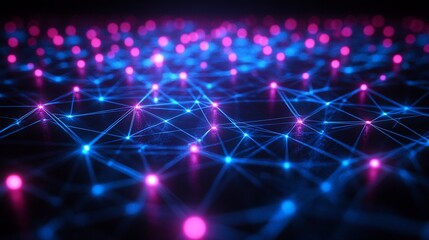 Wall Mural - Abstract network connection, glowing nodes and lines.