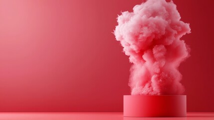 Wall Mural - a red pedestal with a cloud of pink smoke coming out of it