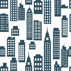 Fototapete - Urban skyline pattern featuring various shapes of buildings in a modern design. Generative AI