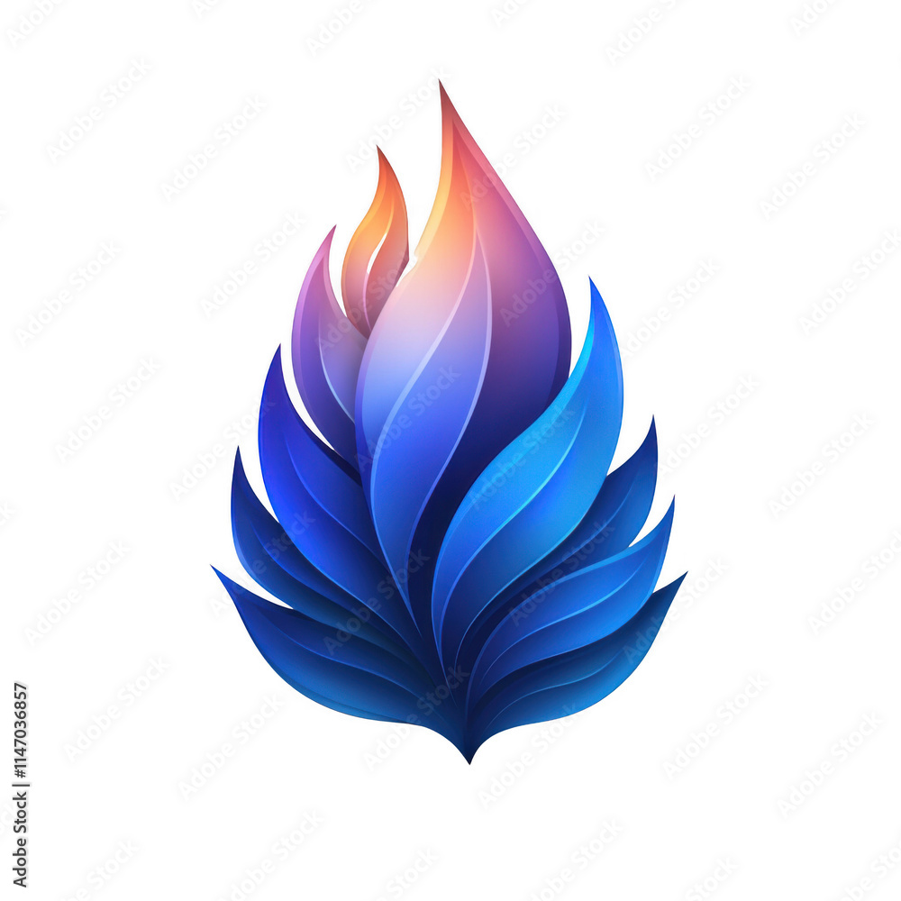Blue icon of Flame isolated on a transparent background Minimalist flat ...
