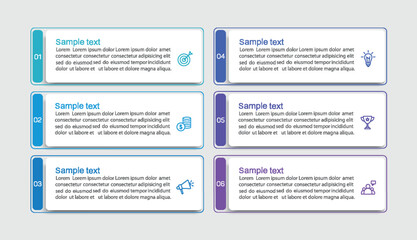  Infographic design business template with 6 options, steps. Can be used for workflow layout, diagram, annual report, web design	