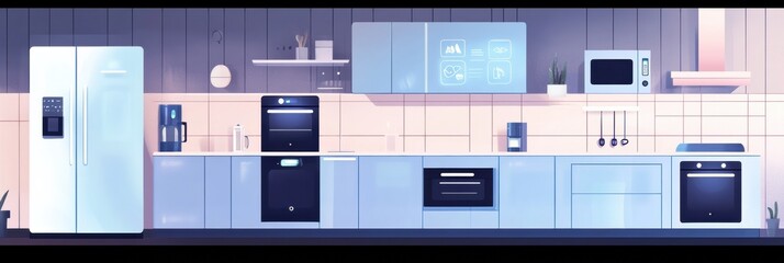 Aufkleber - A contemporary kitchen is equipped with various smart appliances, featuring minimalistic design and functional layout, promoting efficient cooking. Generative AI