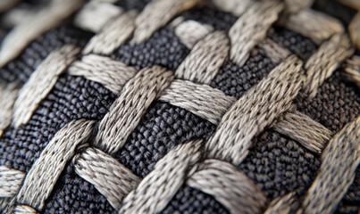Woven textile; dark and light threads intersect.
