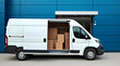 © NASSRI - Open car trunk with moving boxes outdoors, cardboard or cardbox courier dealer deliver to expedite in express to home, percel or package delivering service with van move logistic office business auto