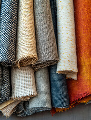 Wall Mural - Assorted textile fabric rolls in various colors and textures.