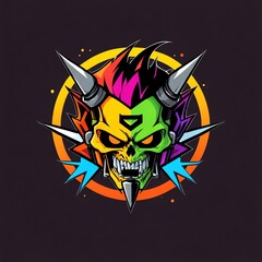 Sticker - Vibrant Skull Demon: A Colorful Cyberpunk Illustration