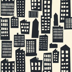 Poster - Abstract cityscape design featuring various buildings in black and white style for modern artwork decor. Generative AI