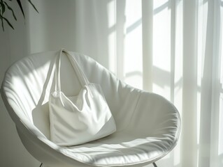 Wall Mural - Sunlit Modern Living Room Chair and Bag