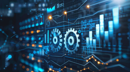 Digital Revolution:  A mesmerizing abstract of data, graphs, and gears, representing the interconnectedness and dynamism of the digital landscape.