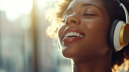 Poster - Joyful Woman Listening to Headphones