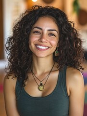 Wall Mural - Smiling Woman with Curly Hair