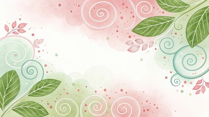 Wall Mural - Elegant watercolor floral background with swirls and leaves