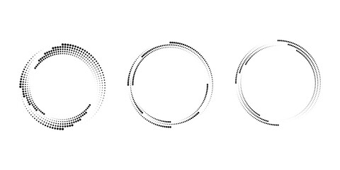 Wall Mural - Set of black dotted vortex shapes. Geometric art. Circle form. Trendy design element for logo, tattoo, sign, symbol, web, prints, posters, social media, template, pattern, abstract backdrop