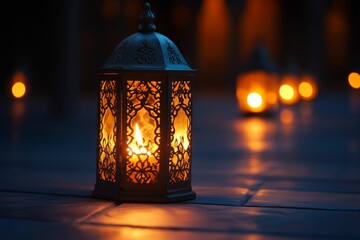 Wall Mural - Ornate lantern glows, illuminated by candlelight.