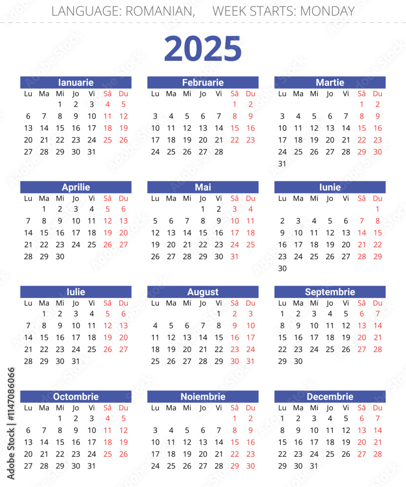 YEAR 2025 CALENDAR ROMANIA visual data 8