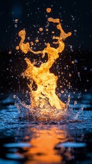 Poster - Water and fire element collide creating a stunning display of artistic sculpture at night with vibrant colors